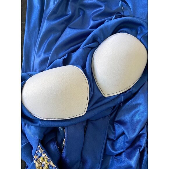 Cachet NWT One-Shoulder Beaded Formal Maxi Dress, Blue Women's Size 10 - Picture 10 of 11